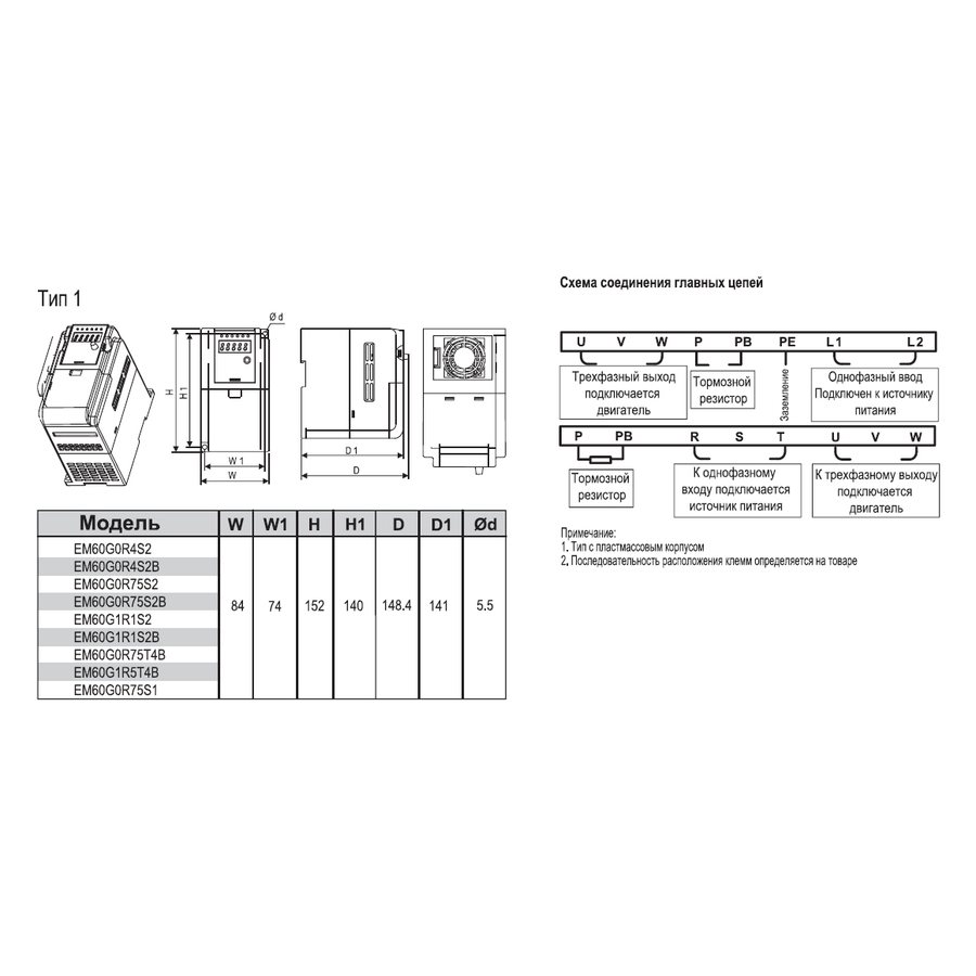 EM60G0R75S2 0,75 кВт 220В/3F частотный преобразователь